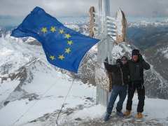 The European flag flying from the highest Alpine peaks