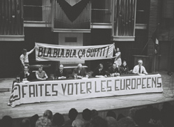 Διαμαρτυρία, το 1971, στο Ευρωπαϊκό Κοινοβούλιο στο Στρασβούργο για το δικαίωμα ψήφου