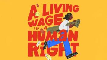 An image stating 'A living wage is a human right' 
