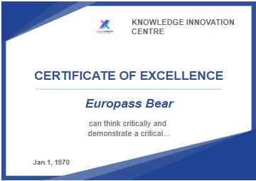Sample image of the Europass digital credentials with details of the holder such as name, achievement, education and training institute and skills learned