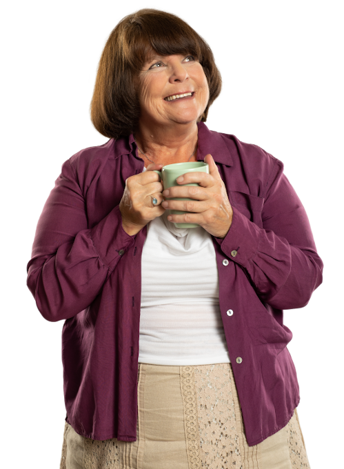 Woman holding a coffee cup and making plans