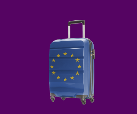blue suitcase with EU emblem