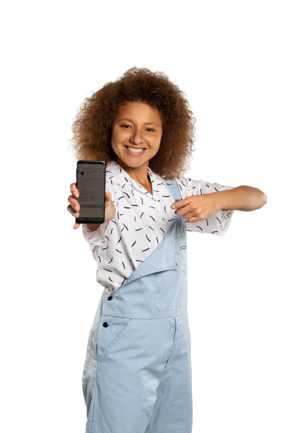 Smiling young woman showing her mobile phone 